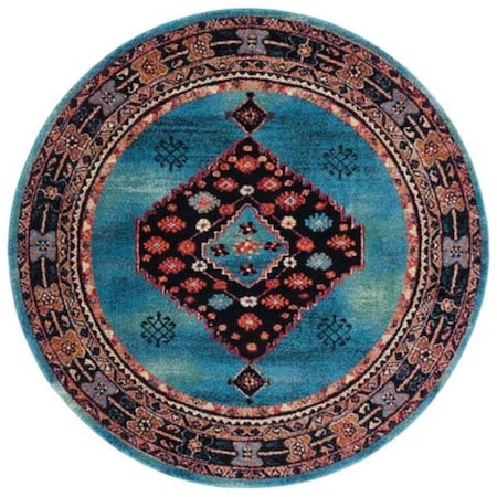 Safavieh 6 ft.-7 in. x 6 ft.-7 in. Vintage Hamadan Round Rug; Blue & Black VTH202M-7R